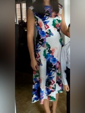 Donna Karan White Floral Watercolor Sheath Dress